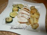 Hähnchenbrustfilet mit Bratkartoffeln und gebratenen Zucchiniparmesanscheiben - Rezept