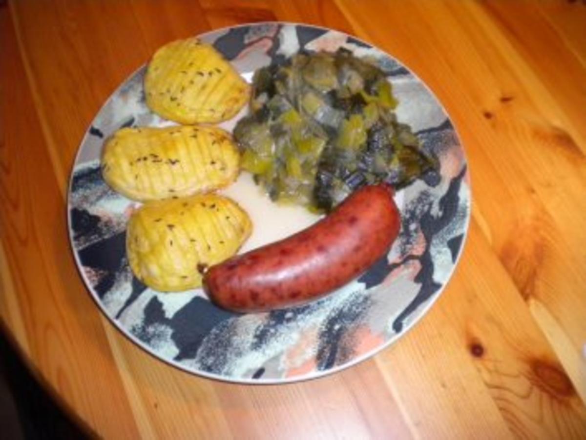 Winzerwurst mit Lauchgemüse und Tessiner-Kartoffeln - Rezept