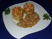 Filetgeschnetzeltes mit Gemüsereis und Senfsahnesoße - Rezept