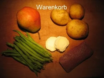 Kochduellrezept 3: lauwarmer Ziegenkäse mit Senf-Rosmarinkruste, Lammlachse mit Kartoffelwaffel und Bohnenbündel, Millefeuille von Karamell und Schokolade mit Gewürzbirne - Rezept - Bild Nr. 4