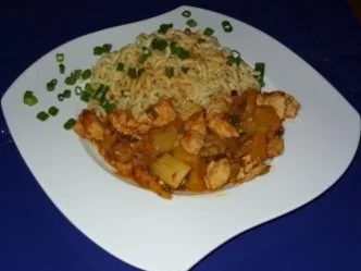 Rezept: Süß-Scharfes-Hähncheninnenbrustfilet mit Gabelspaghetti Süß-Scharfes-Hähncheninnenbrustfilet mit Gabelspaghetti - Rezept