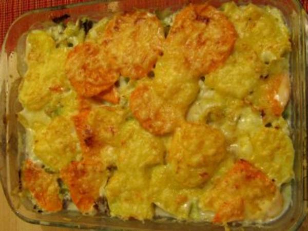Süß Kartoffel Wirsing Hackfleisch Gratin - einfach - 97 kcal/100g