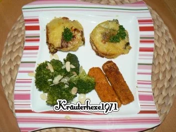 Rezept: Kartoffel-Käse-Törtchen mit Broccoli und Fischbeilage Kartoffel-Käse-Törtchen mit Broccoli und Fischbeilage - Rezept