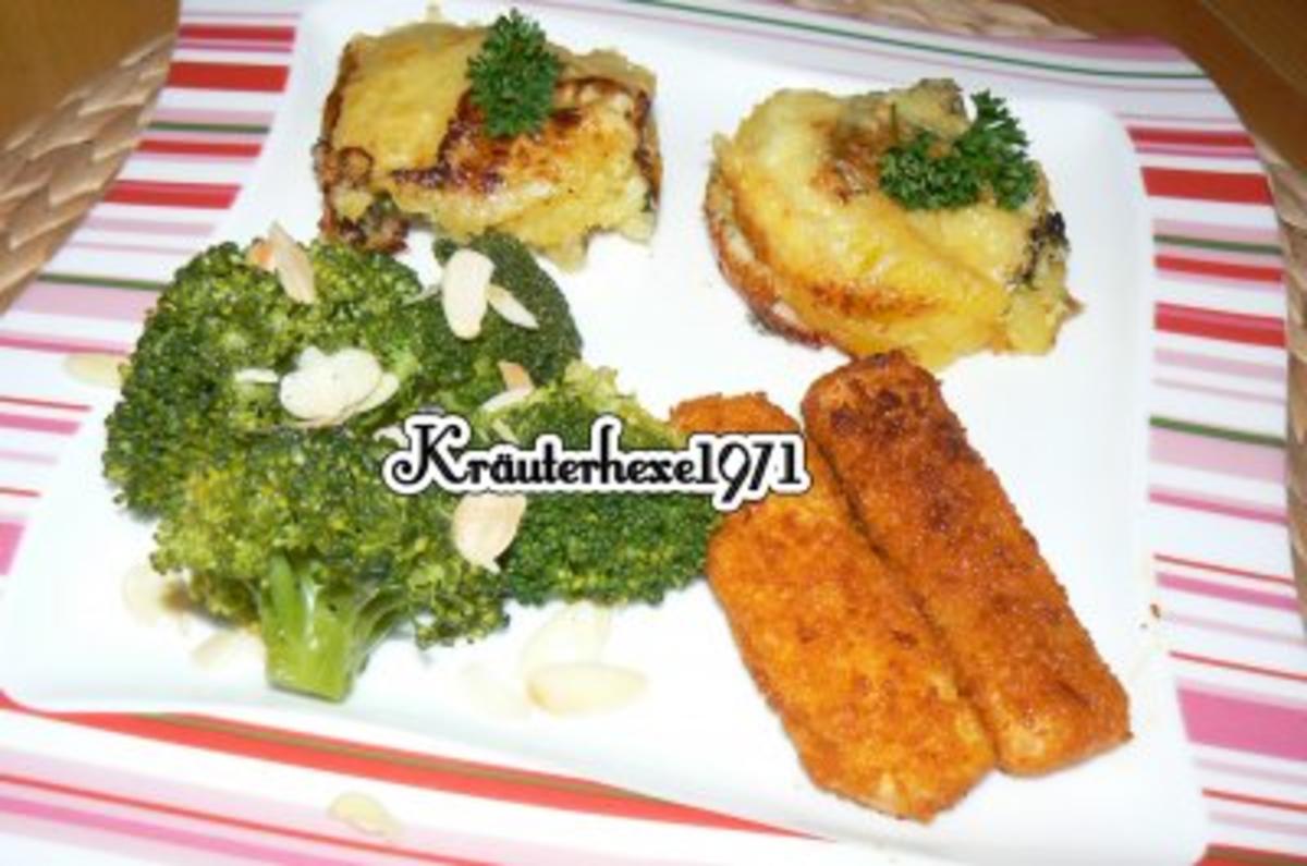 Kartoffel-Käse-Törtchen mit Broccoli und Fischbeilage - Rezept - Bild Nr. 6