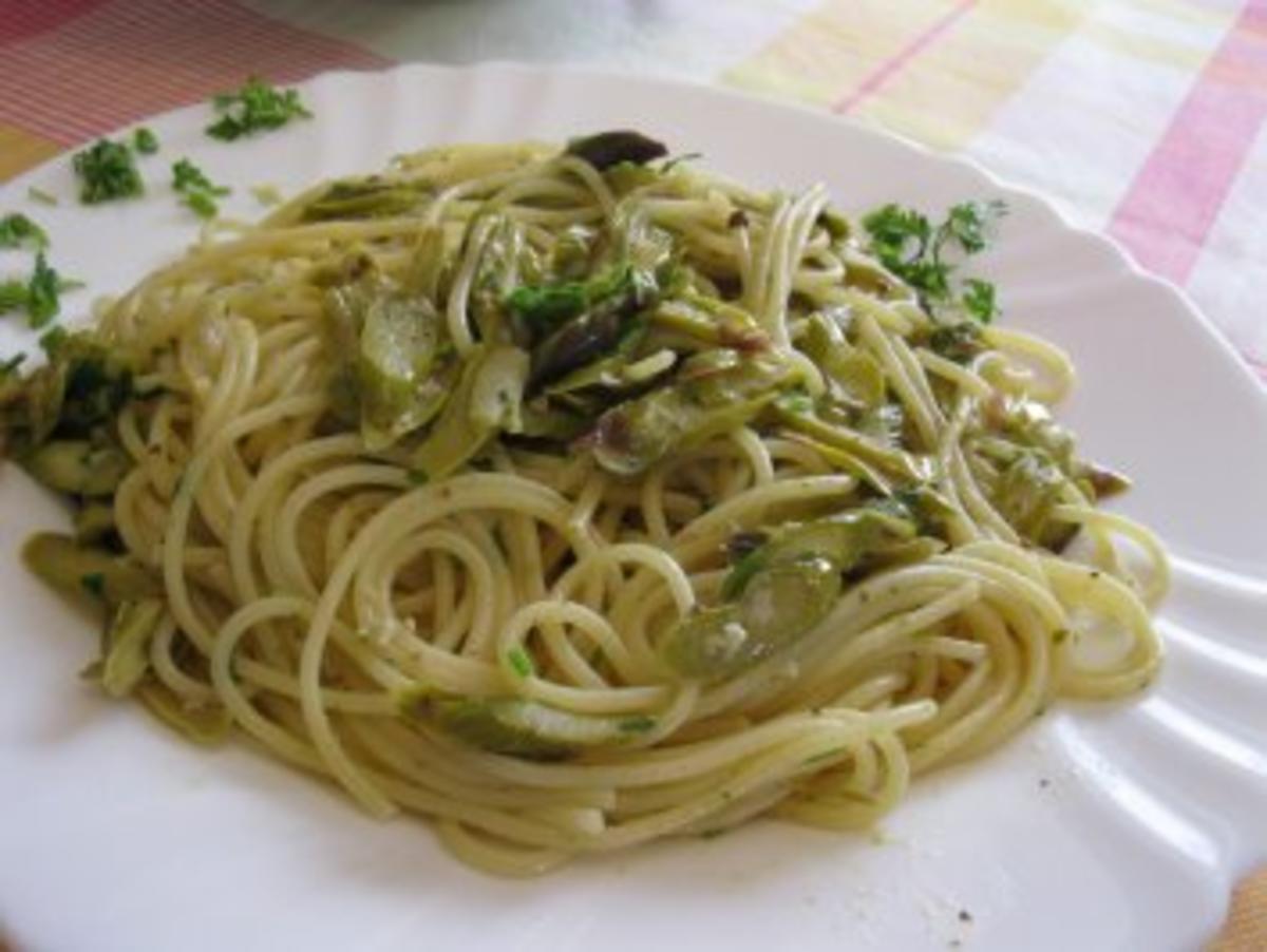 Espárragos verdes con pasta - Grüne Spargel mit Nudeln - Rezept