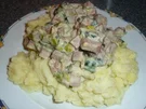 Leberkäs-Pfanne auf Kartoffelbrei - Rezept