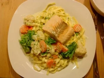 Fettuccini in klassischer Parmesan-Gemüse-Sahne-Sauce - Rezept