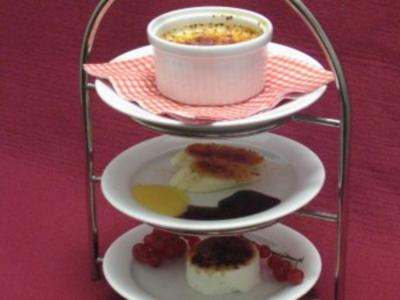 Rezept: Creme Brulee, karamellisierte Banane und karamellisierter Ziegenkäse Creme Brulee, karamellisierte Banane und karamellisierter Ziegenkäse - Rezept