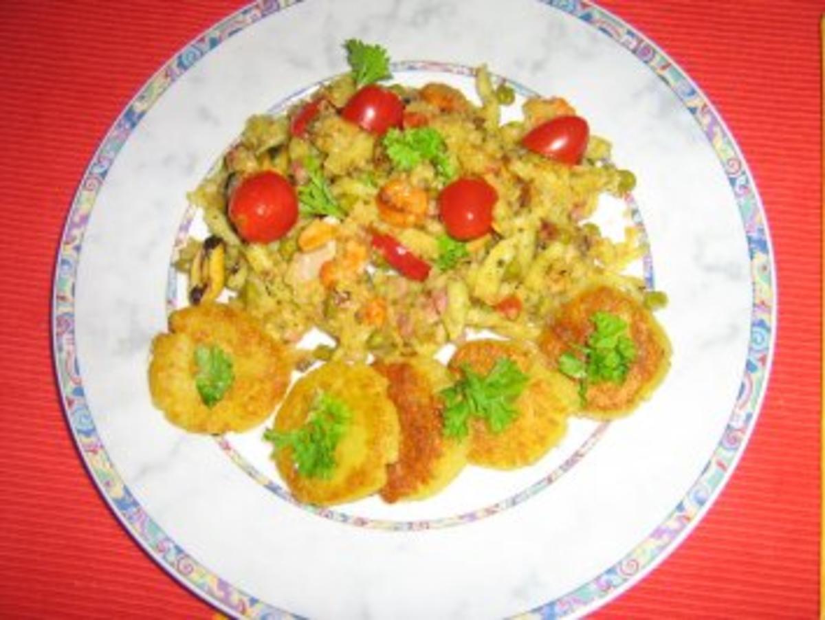 Bilder für Reis-Spätzle-Pfanne mit Kartoffeltalern - Rezept