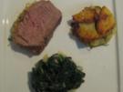 Chateaubriand mit Kräuterkruste und Parmesan, Rucola-Kartoffel-gratin und Blattspinat - Rezept