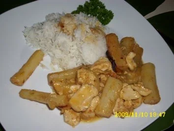 Fleisch: Hähnchenbrustgeschnetzeltes mit Schwarzwurzeln gebacken - Rezept