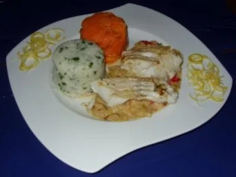 Rezept: Kabeljaufilet auf schmackhafter Lauch-Senfsoße und Beilagen Bild Nr. 5 Kabeljaufilet auf schmackhafter Lauch-Senfsoße und Beilagen - Rezept - Bild Nr. 5