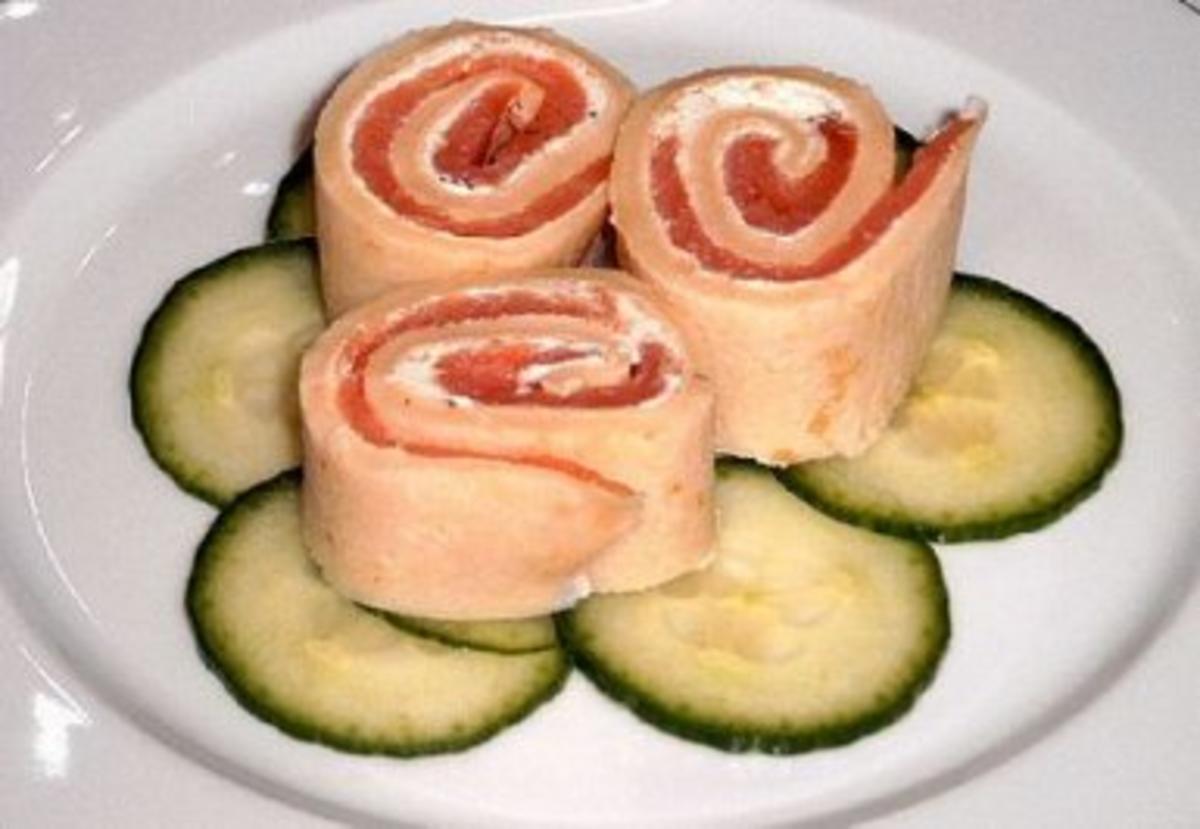 Bilder für VORSPEISE - Pfannkuchen-Lachs-Frischkäse-Röllchen - Rezept