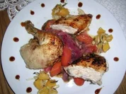 Schmorhuhn mit Cranberry, Aprikosen, Mandeln an Gemüse - Rezept