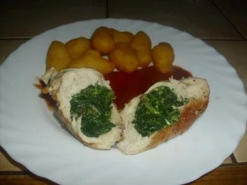 Gefüllte Hähnchenbrust mit Kroketten - Rezept