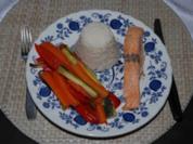 Fisch : Geräucherter Lachs mit Gemüse und Reis - Rezept