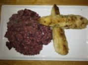 Rote-Bete-Risotto mit gebratenen Birnenspalten in Mandelkruste - Rezept