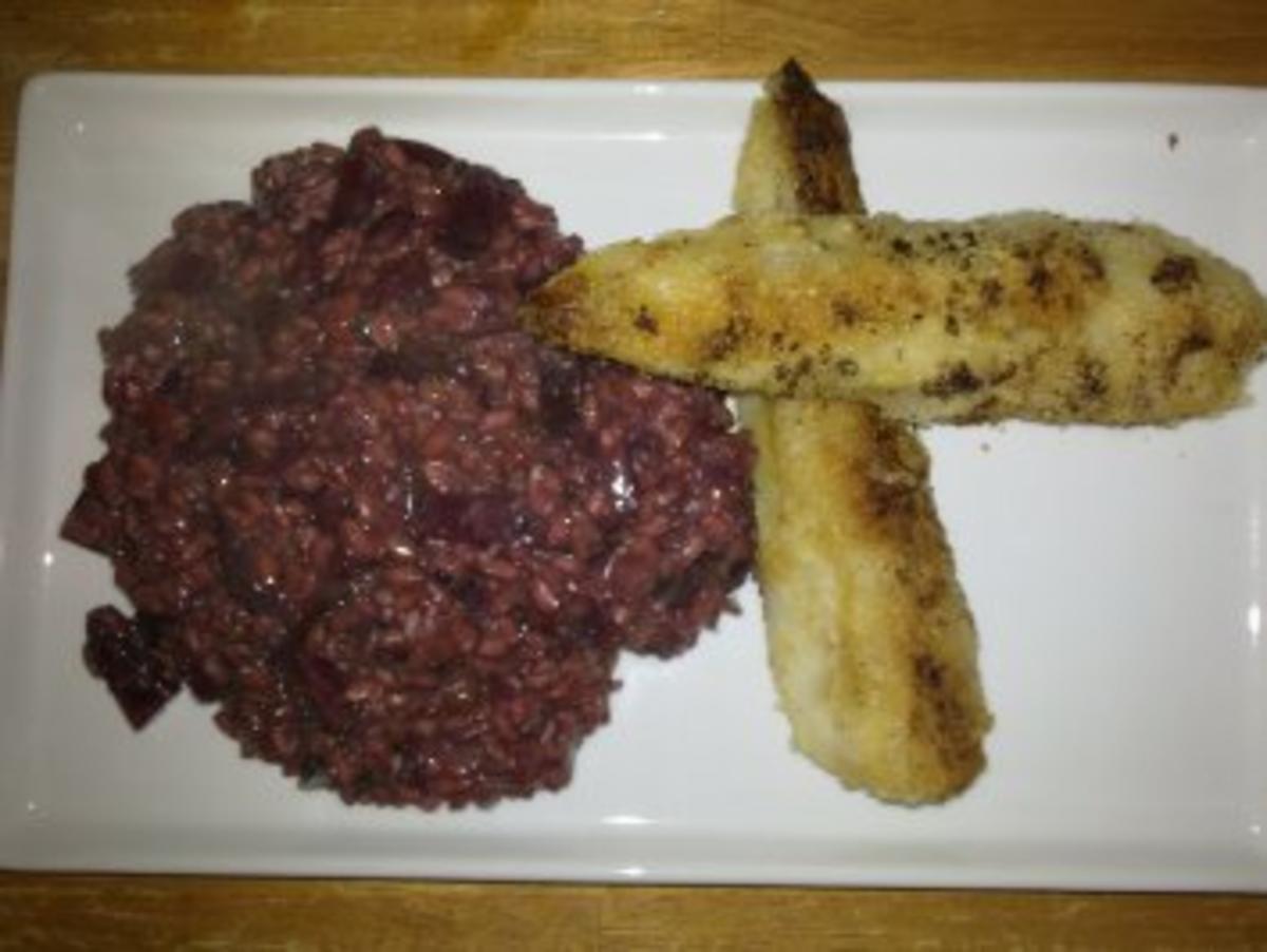 Bilder für Rote-Bete-Risotto mit gebratenen Birnenspalten in Mandelkruste - Rezept