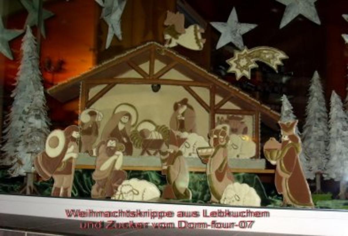 Weihnachtskrippe aus Lebkuchen  und Zucker hergestellt - Rezept