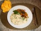 Spagettikürbis mit Käse-Sahnesoße - Rezept