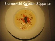Kochduellrezept 4 - Blumenkohl-Karotten-Süppchen, Kartoffelkuchen mit Lauch und Pilzen, Quarkmousse an Himbeercoulis - Rezept