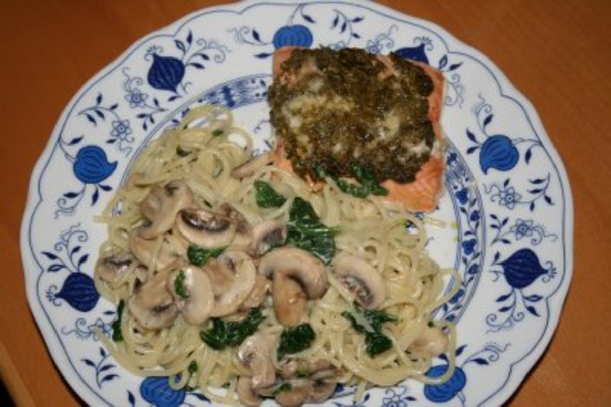 Lachs aus dem Backofen mit SpinatSpaghetti Rezept