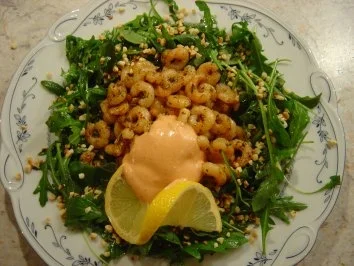 Sherry - Garnelen im Rucola-Salat-Bett mit Mandeln... - Rezept - Bild Nr. 2