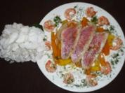 Gebratene Rote Meerbarbe mit Riesenscampis - Rezept