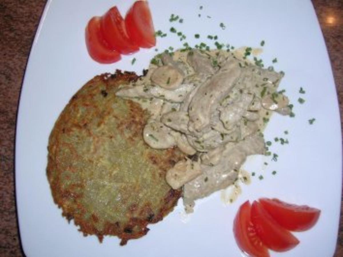 Kalbsgeschnetzeltes mit Champignons und selbstgemachten Rösti - Rezept ...