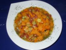 Süßkartoffel-Gemüse-Eintopf mit Luftgetrockneten Mettwürstchen - Rezept