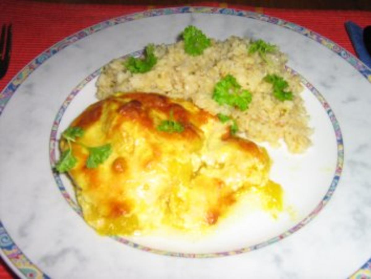 Curryschnitzel mit Ananas und Mango - überbacken an Bulgur - Rezept ...