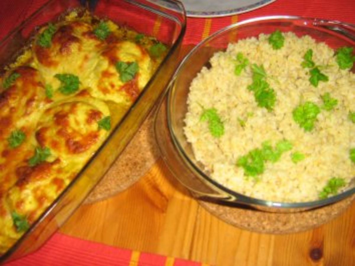 Curryschnitzel mit Ananas und Mango - überbacken an Bulgur - Rezept ...