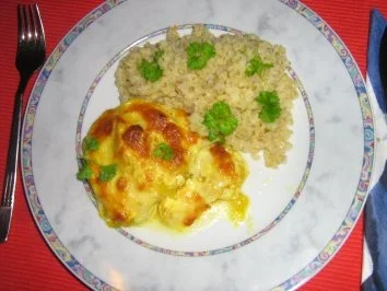Curryschnitzel mit Ananas und Mango - überbacken an Bulgur - Rezept - Bild Nr. 2