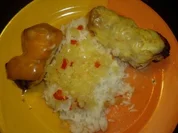 putenschnitzelrollen hawai mit süß scharfer soße - Rezept