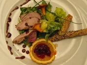 Gebratene Streifen von der Fasanenbrust auf feinem Salat an Kräuterstange - Rezept