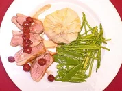 Entenbrust auf Kirschsoße mit Kartoffelsäckchen - Rezept