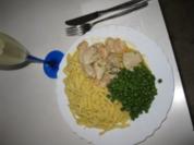 Hühnerfrikasse mit Kaisergranaten(Scampi) und Sektcreme - Rezept
