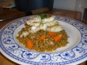 Kabeljau auf Linsengemüse mit Basilikumpesto - Rezept