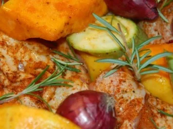 Rezept: Ofenkürbis mit Hähnchen und Rosmarin Bild Nr. 2 Ofenkürbis mit Hähnchen und Rosmarin - Rezept - Bild Nr. 2