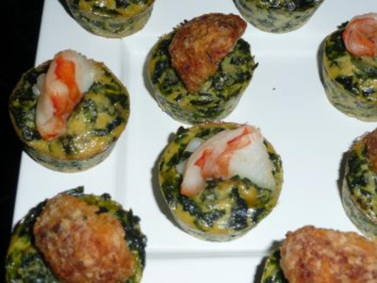 FINGERFOOD/GEMÜSE+FISCH:Spinat Muffins mit Garnelen - Rezept