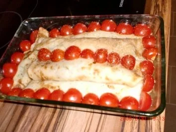 Rezept: Vegetarisch: Zwiebelpfannkuchen, gefüllt, gerollt, überbacken... Bild Nr. 3 Vegetarisch: Zwiebelpfannkuchen, gefüllt, gerollt, überbacken... - Rezept - Bild Nr. 3
