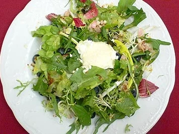 Gratinierter sardischer Ziegenkäse auf Wildkräutern u. Blattsalat mit Heidelbeeren (Sardinien) - Rezept