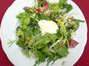 Gratinierter sardischer Ziegenkäse auf Wildkräutern u. Blattsalat mit Heidelbeeren (Sardinien) - Rezept