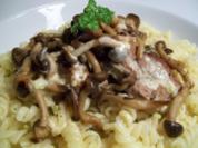 gebratene Shimeji zu Schweinefilet mit Senfsahne - Rezept