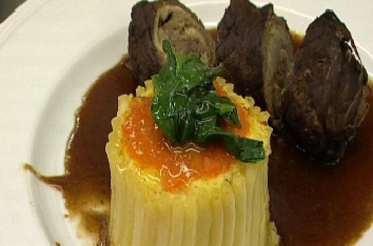 Rinderroulade an Makkaroni und Gemüse - Rezept