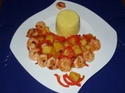 Rezept: Garnelen auf Ananas-Gemรผse und Safranreis Garnelen auf Ananas-Gemรผse und Safranreis - Rezept