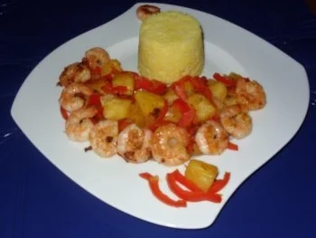 Garnelen auf Ananas-Gemüse und Safranreis - Rezept - Bild Nr. 5