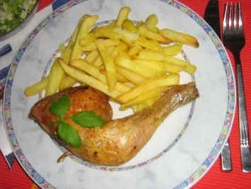 Rezept: Hähnchenschenkel mit Pommes Hähnchenschenkel mit Pommes - Rezept