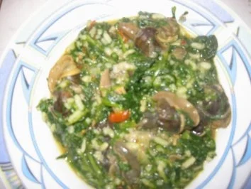 Rezept: Spinatreis mit Schnecken Spinatreis mit Schnecken - Rezept