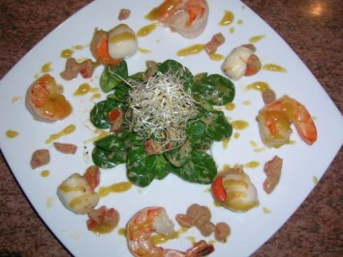 Jakobsmuscheln und Scampi an Honig-Senf-Sauce VORSPEISE - Rezept ...